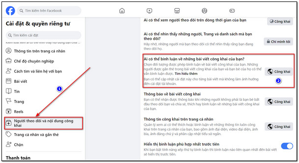 Tìm đến mục Chọn người theo dõi và bình luận công khai