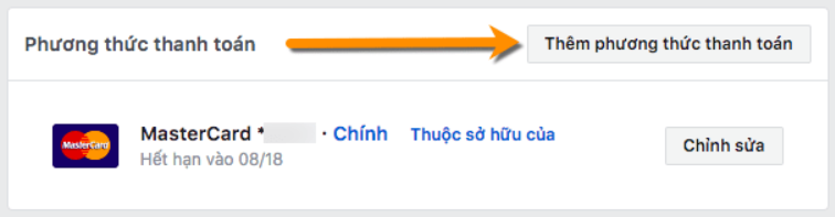 Nhấn vào nút “Thêm phương thức thanh toán” - chạy quảng cáo facebook nên dùng thẻ ngân hàng nào