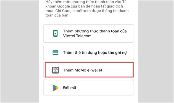 Thêm Momo e-wallet